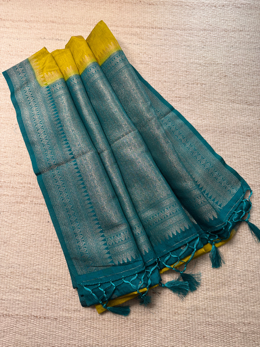 Lime Green Linen Dola Saree