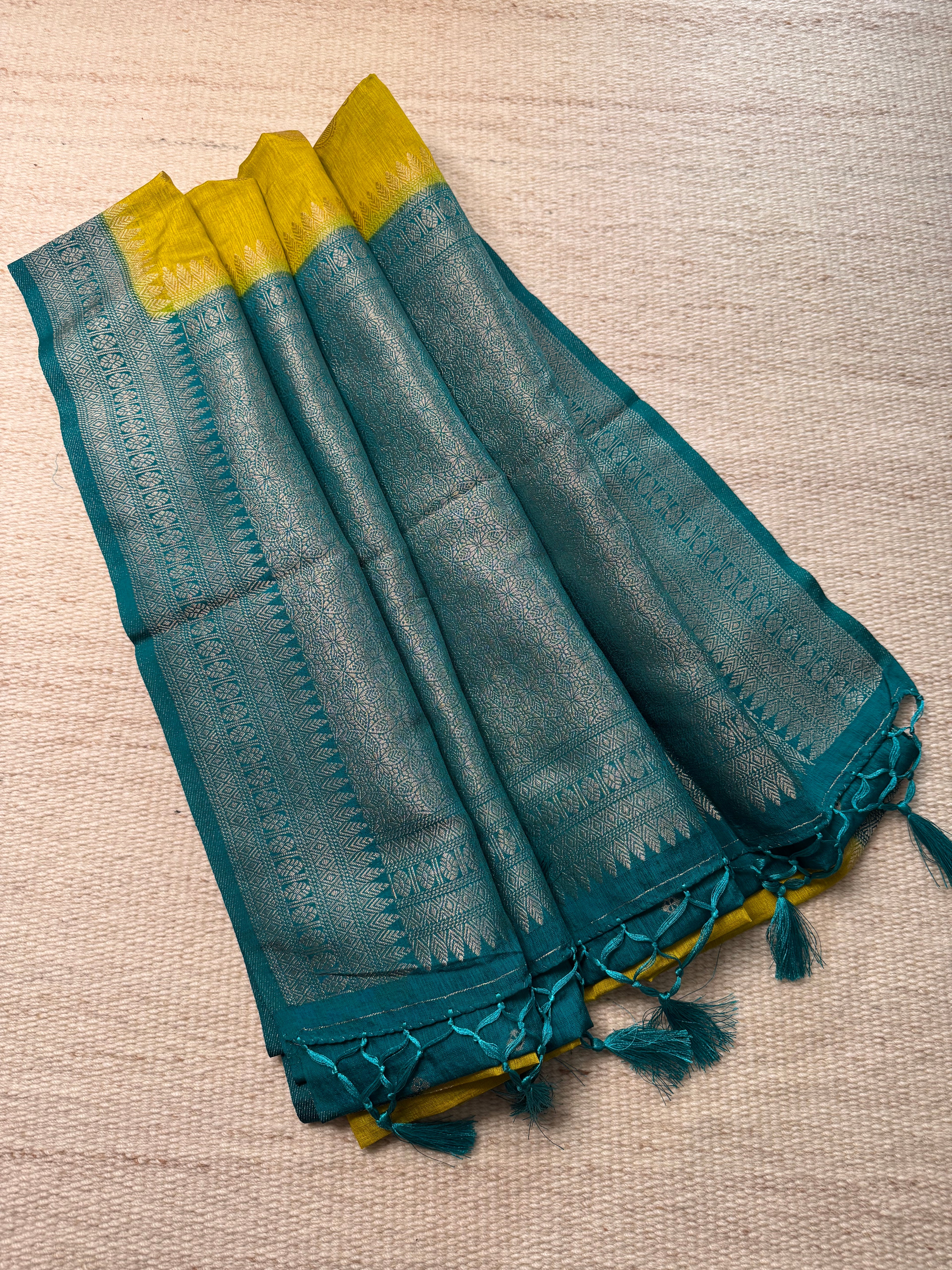 Lime Green Linen Dola Saree