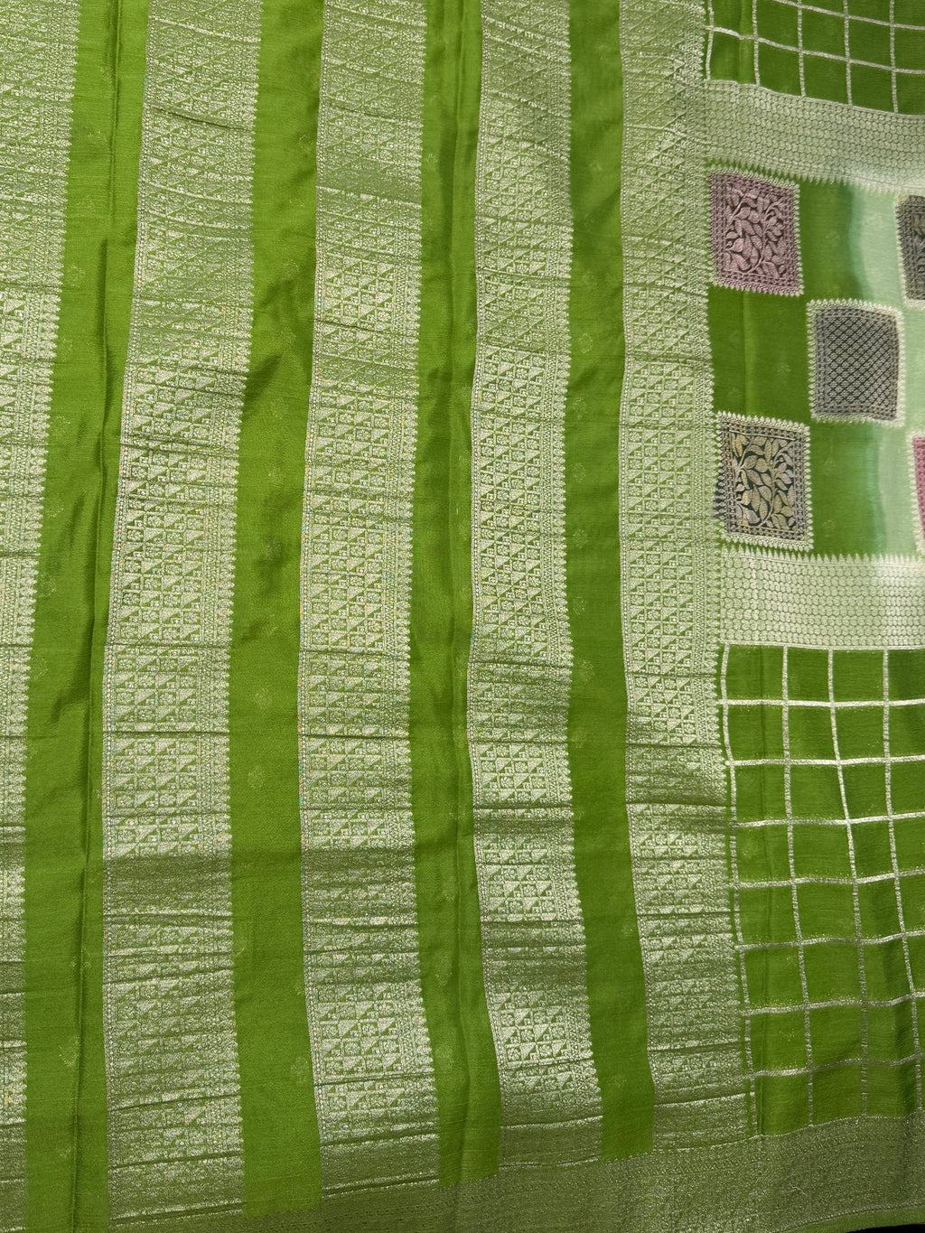 Green Khaddi Chiffon Box Meena Saree