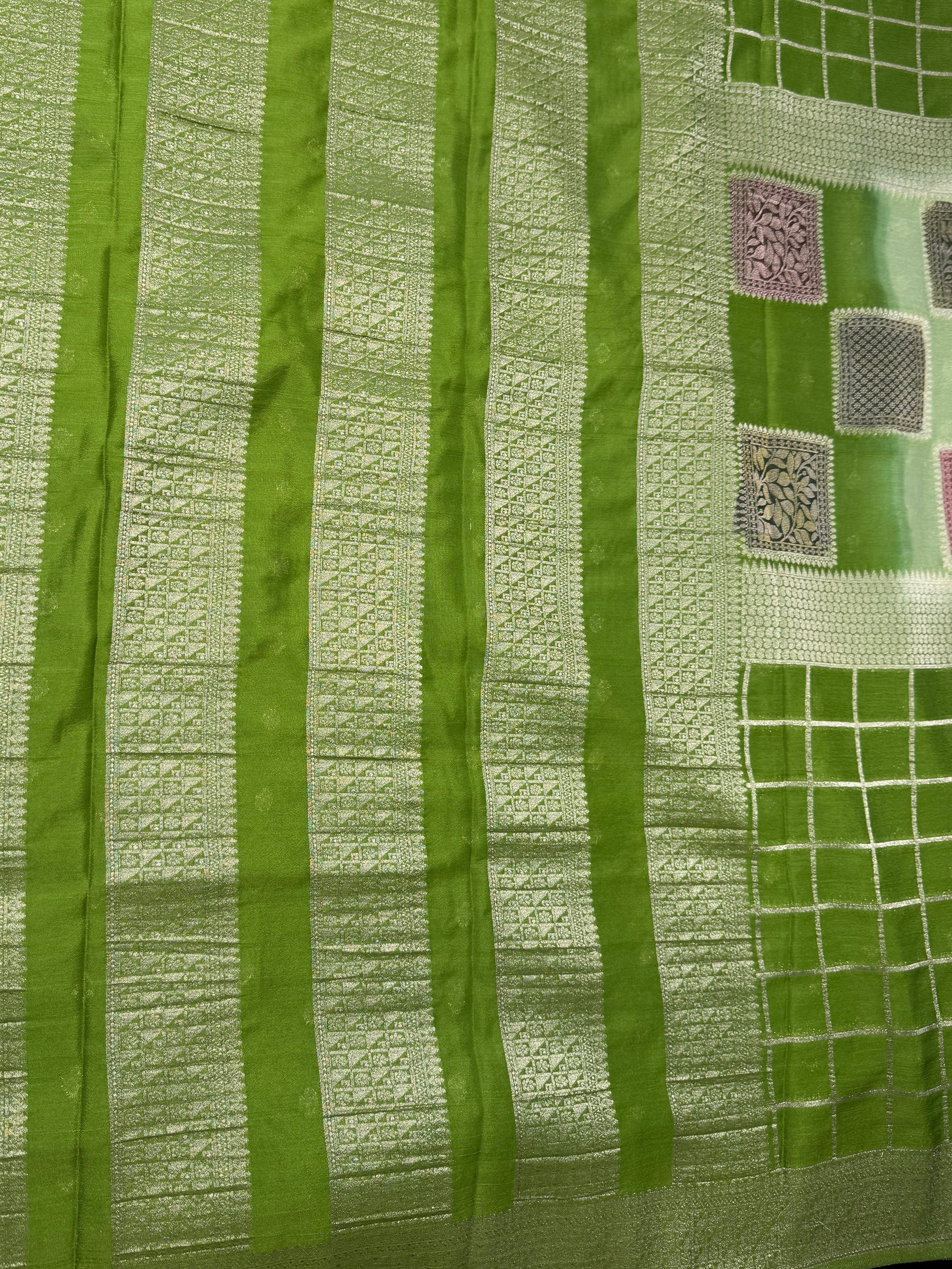 Green Khaddi Chiffon Box Meena Saree