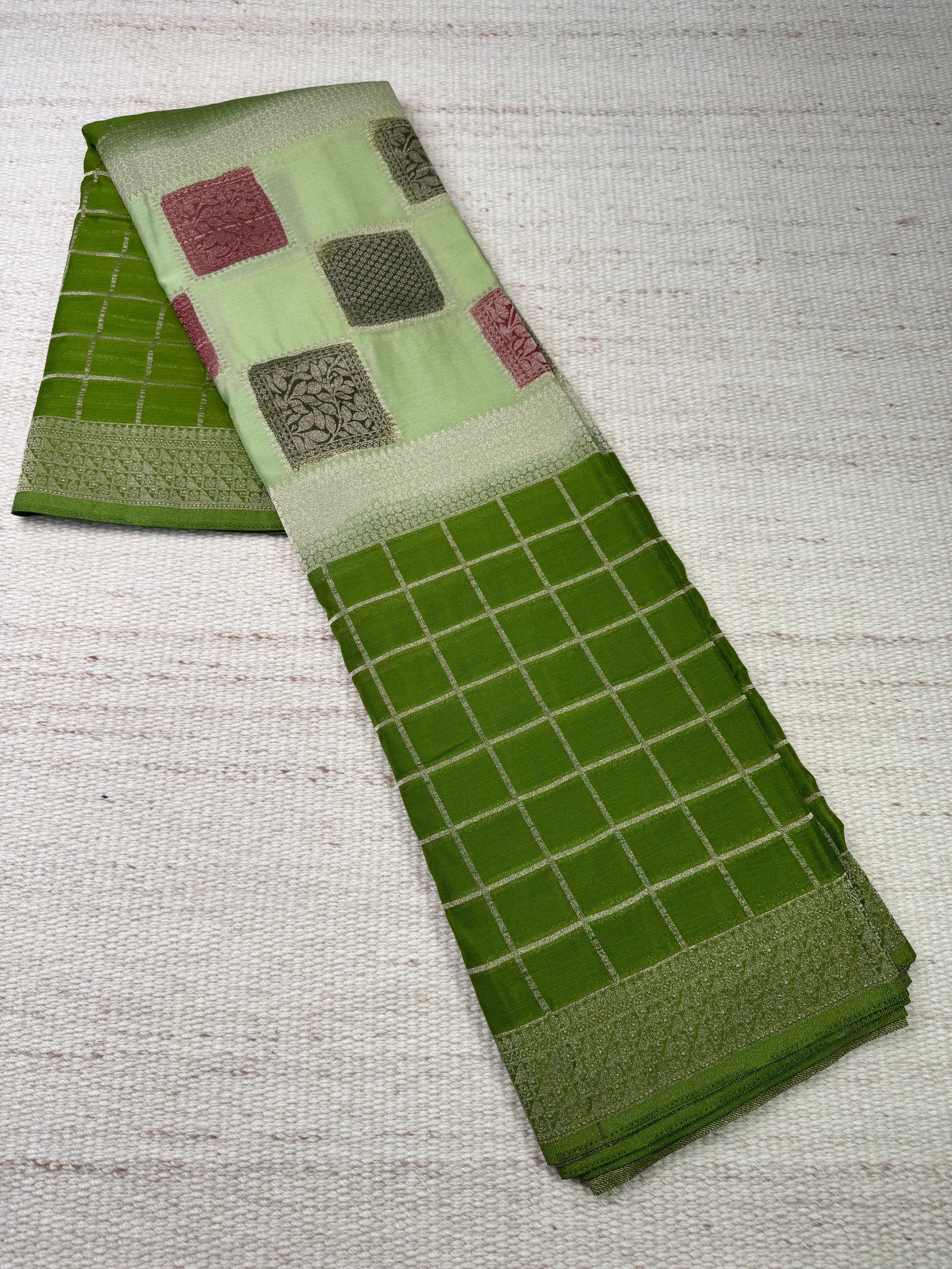 Green Khaddi Chiffon Box Meena Saree