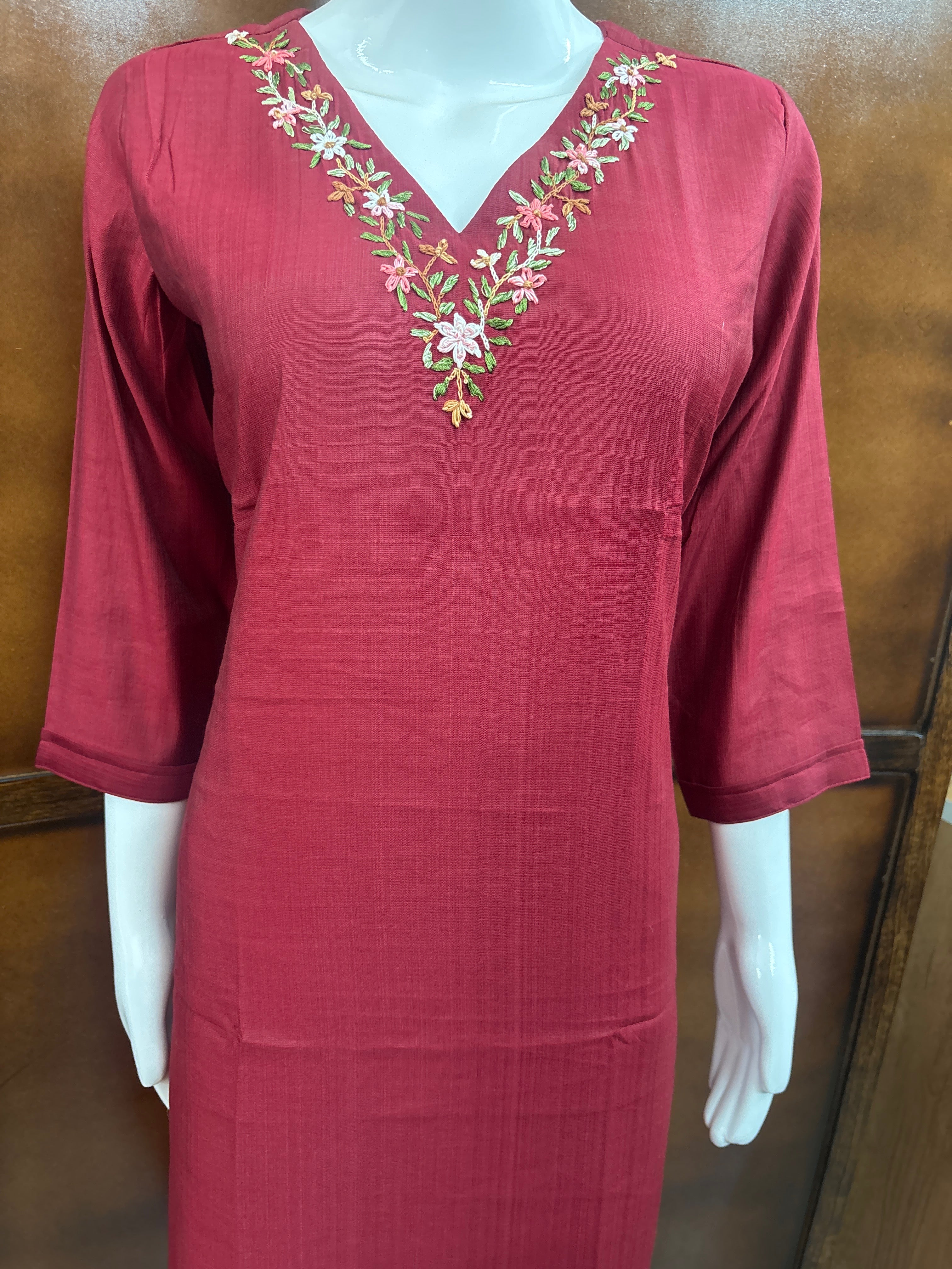 Red V-Neck embroidery Kurti