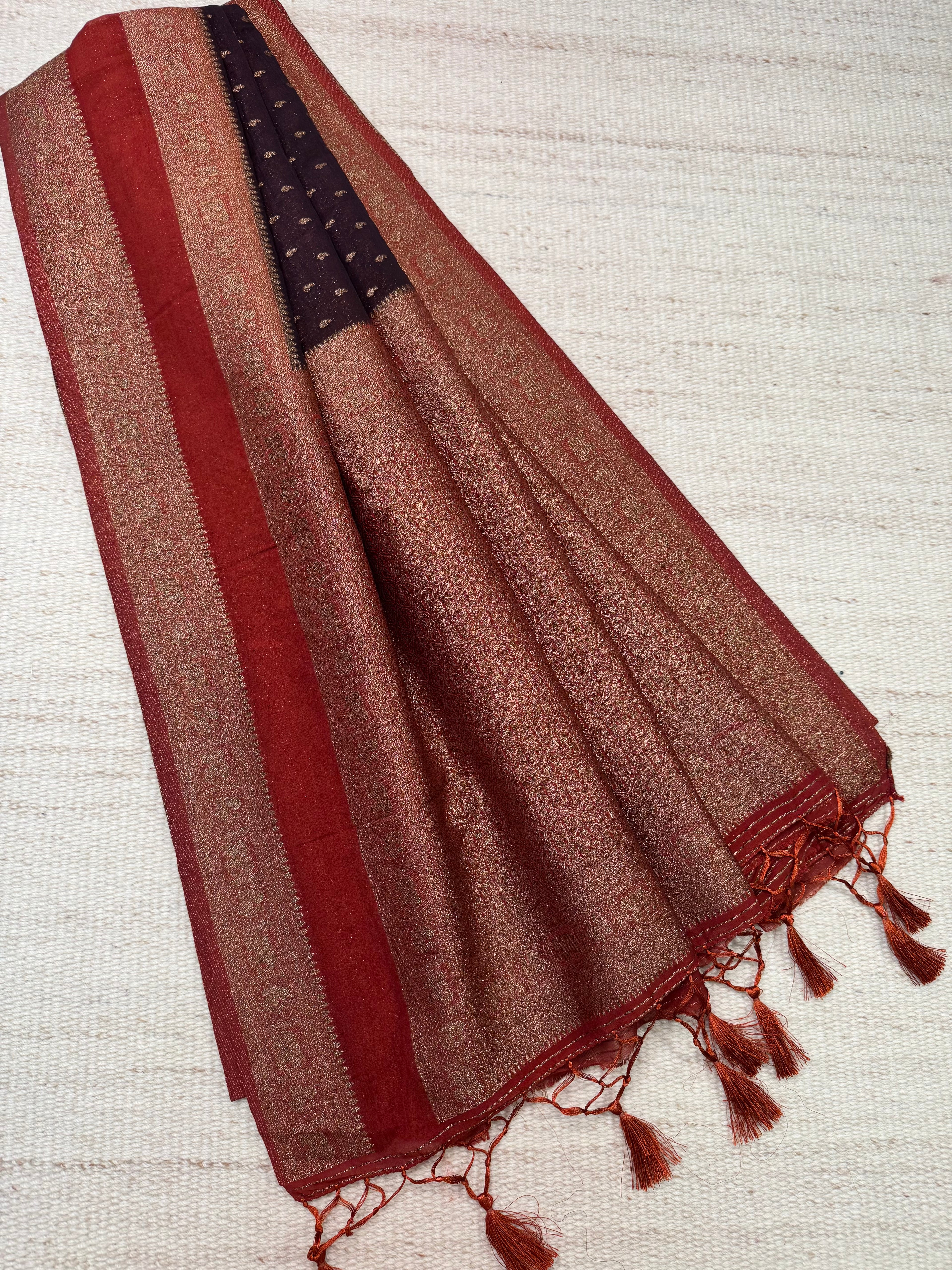 Snuff & Rust Brocade Georgette Saree