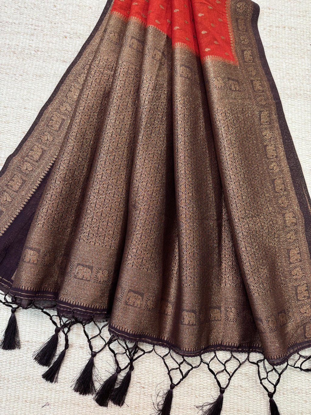 Rust & Snuff Brocade Georgette Saree