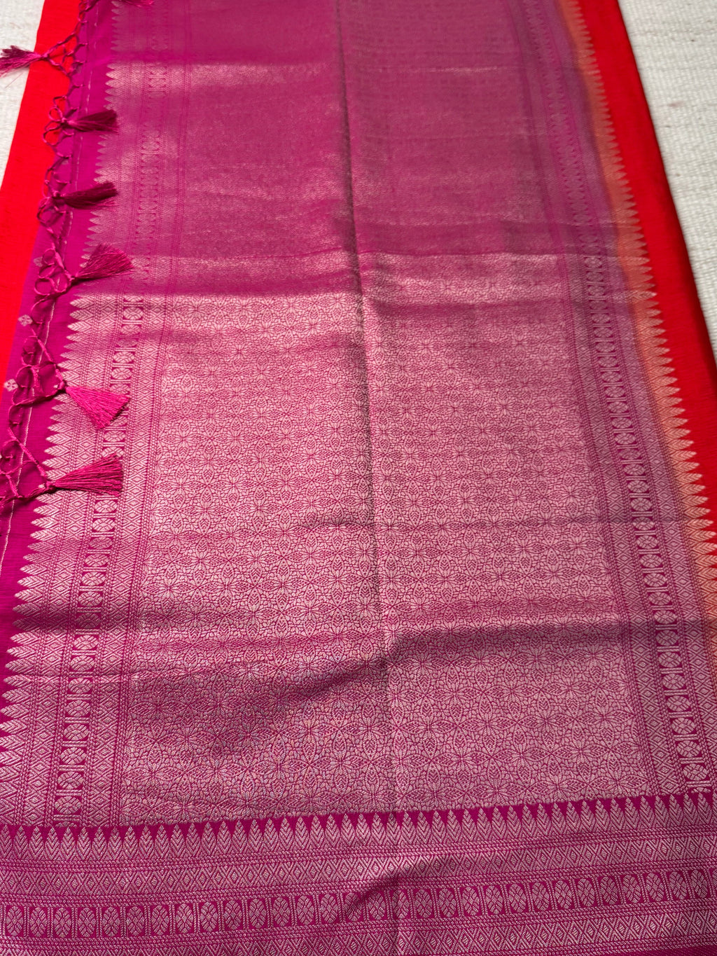 Bright Red Linen Dola Saree
