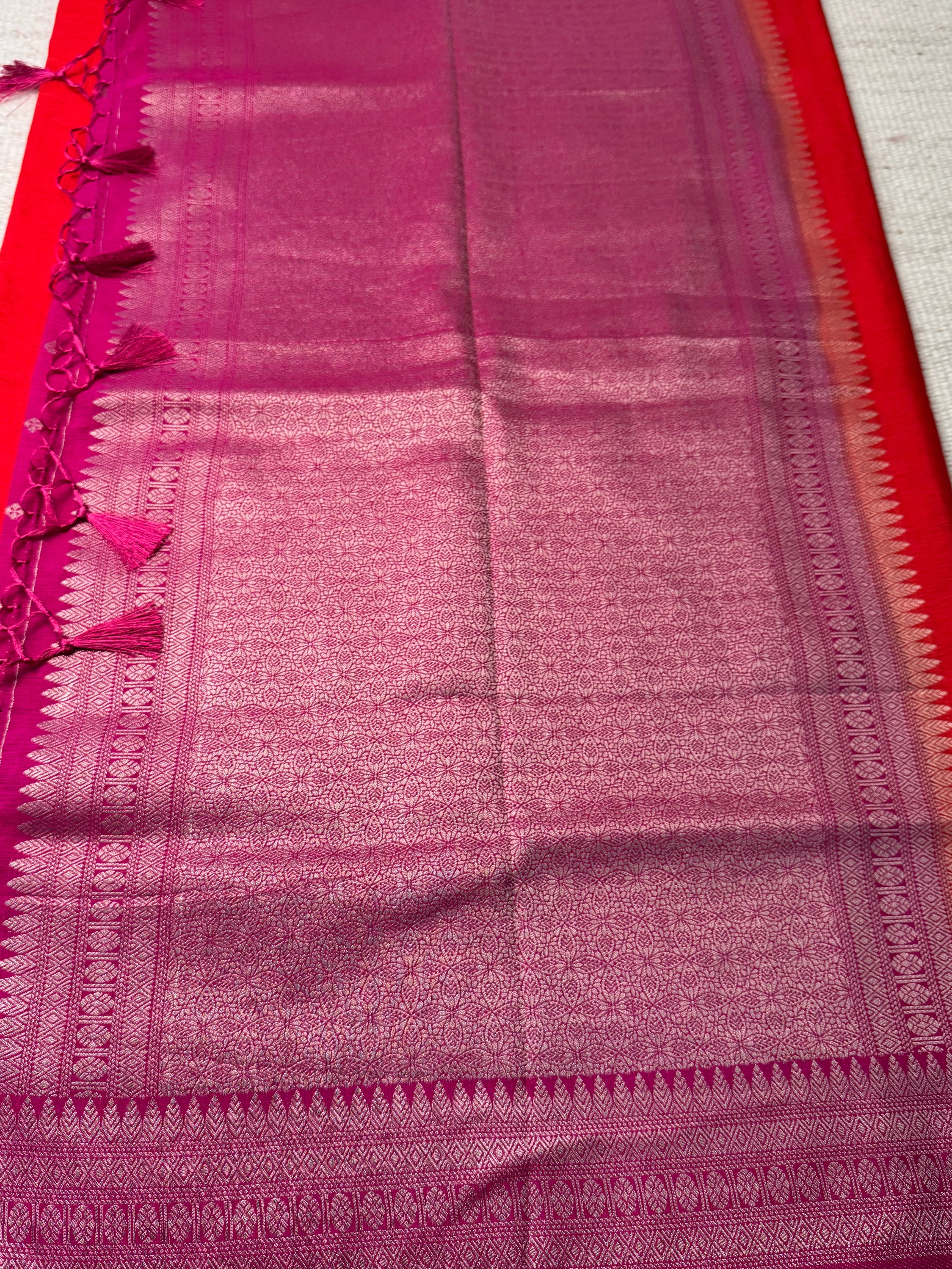 Bright Red Linen Dola Saree