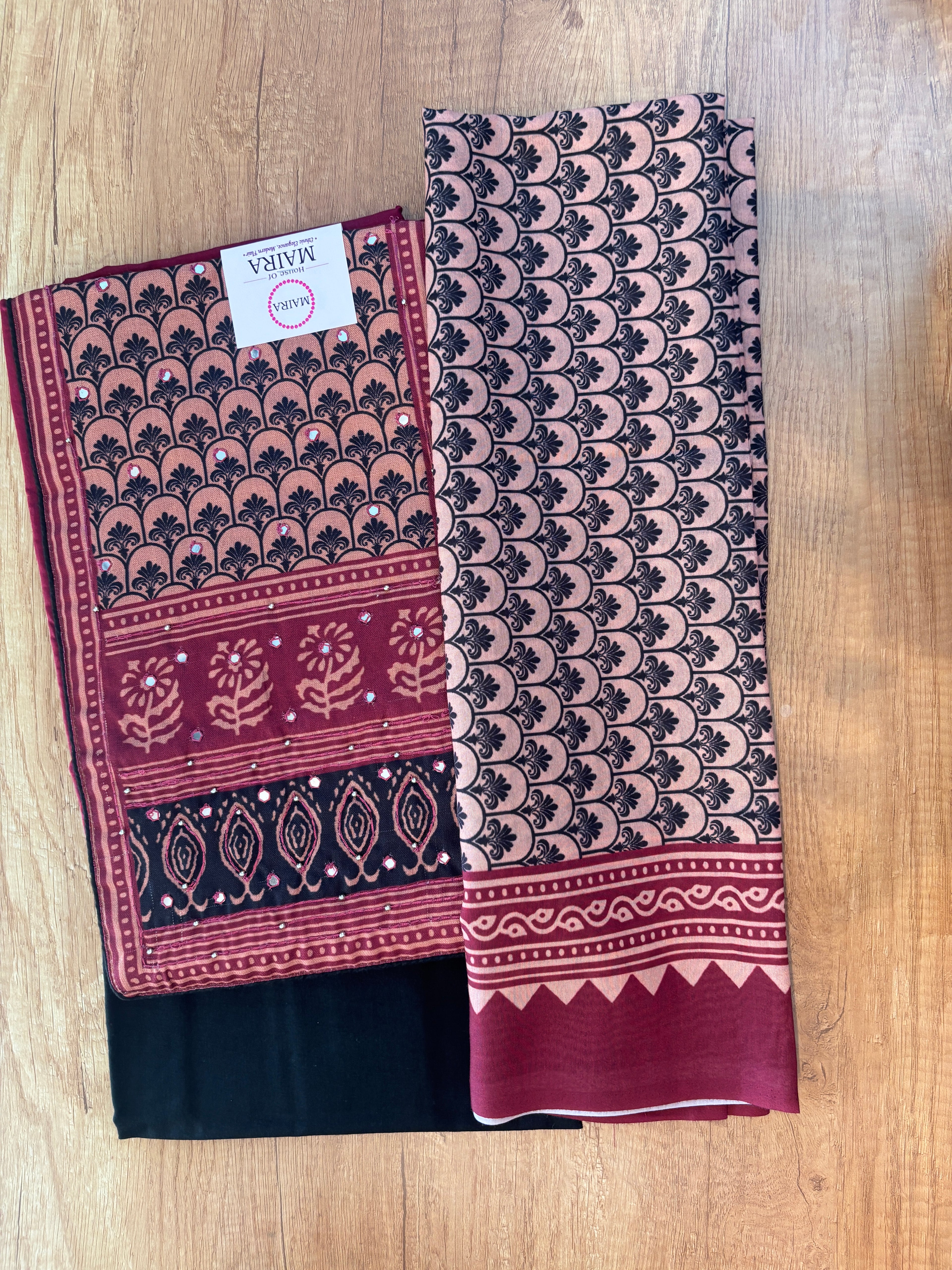 Black MaroonCotton unstitched dress material