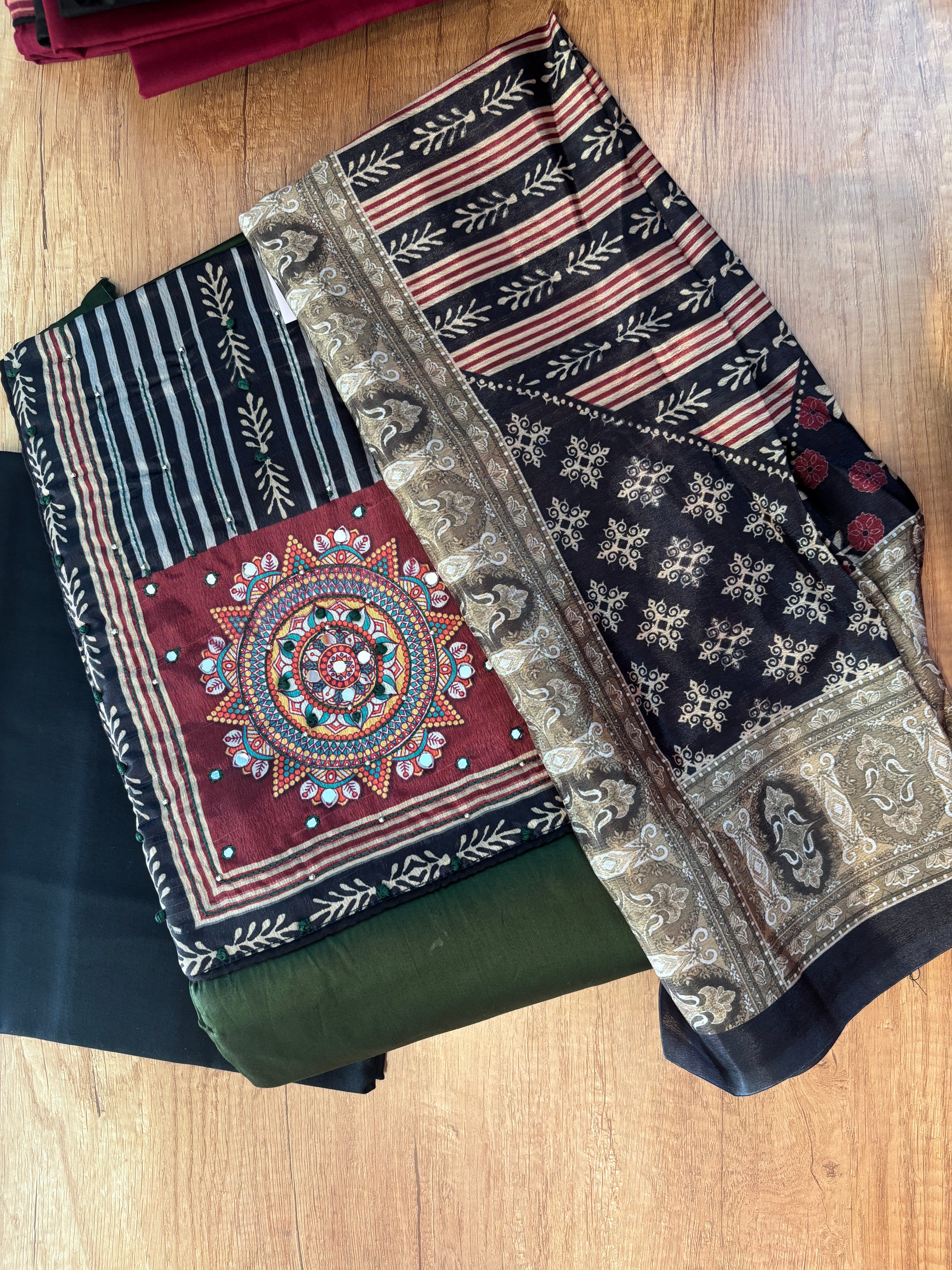 Bottle Green Cotton unstitched dress material