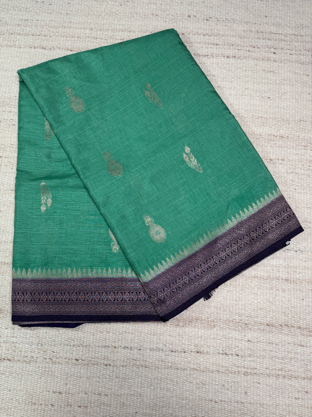 Sea Green Linen Dola Saree
