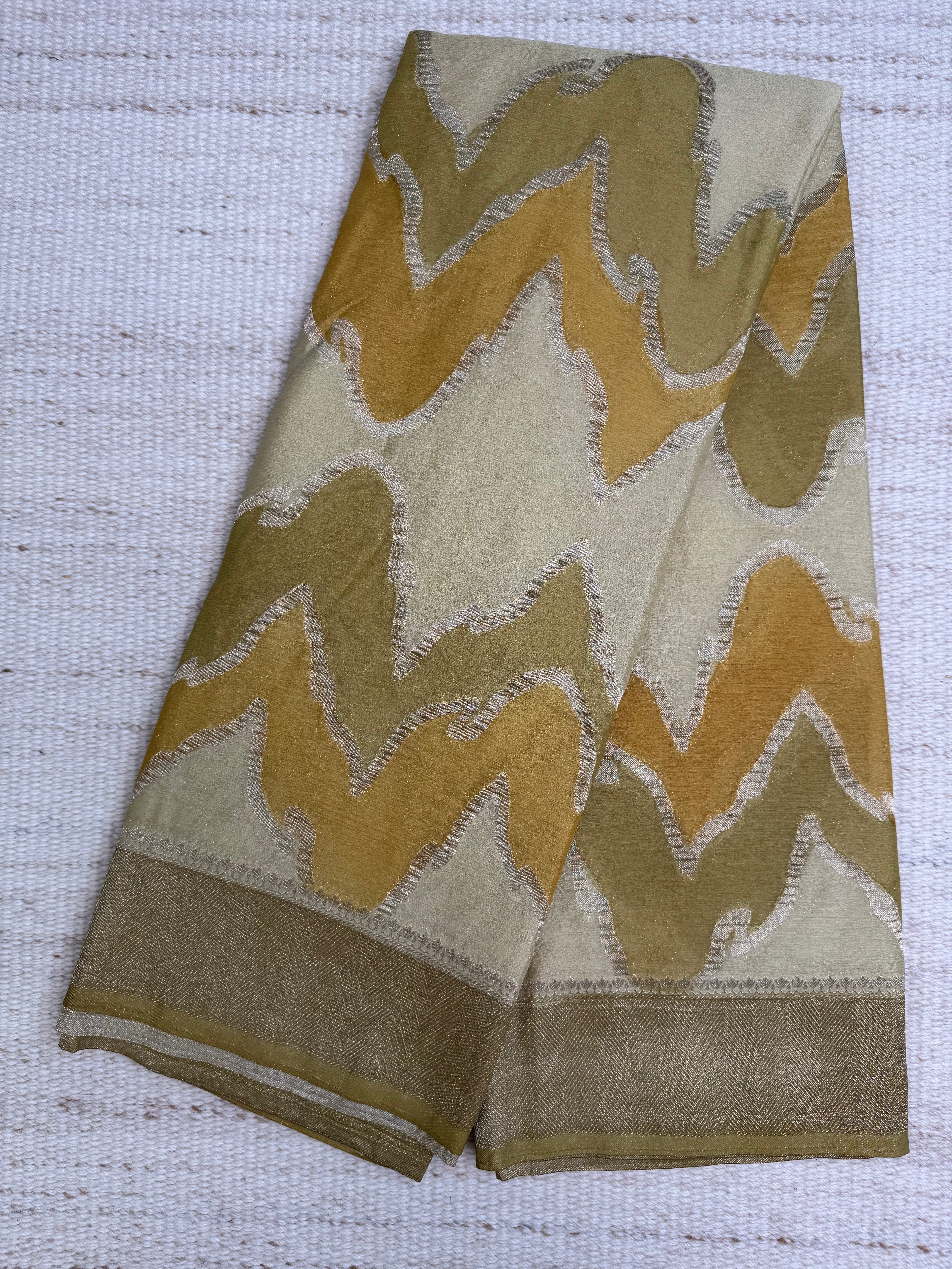 Golden Wrinkle Chiffon Leheriya Saree