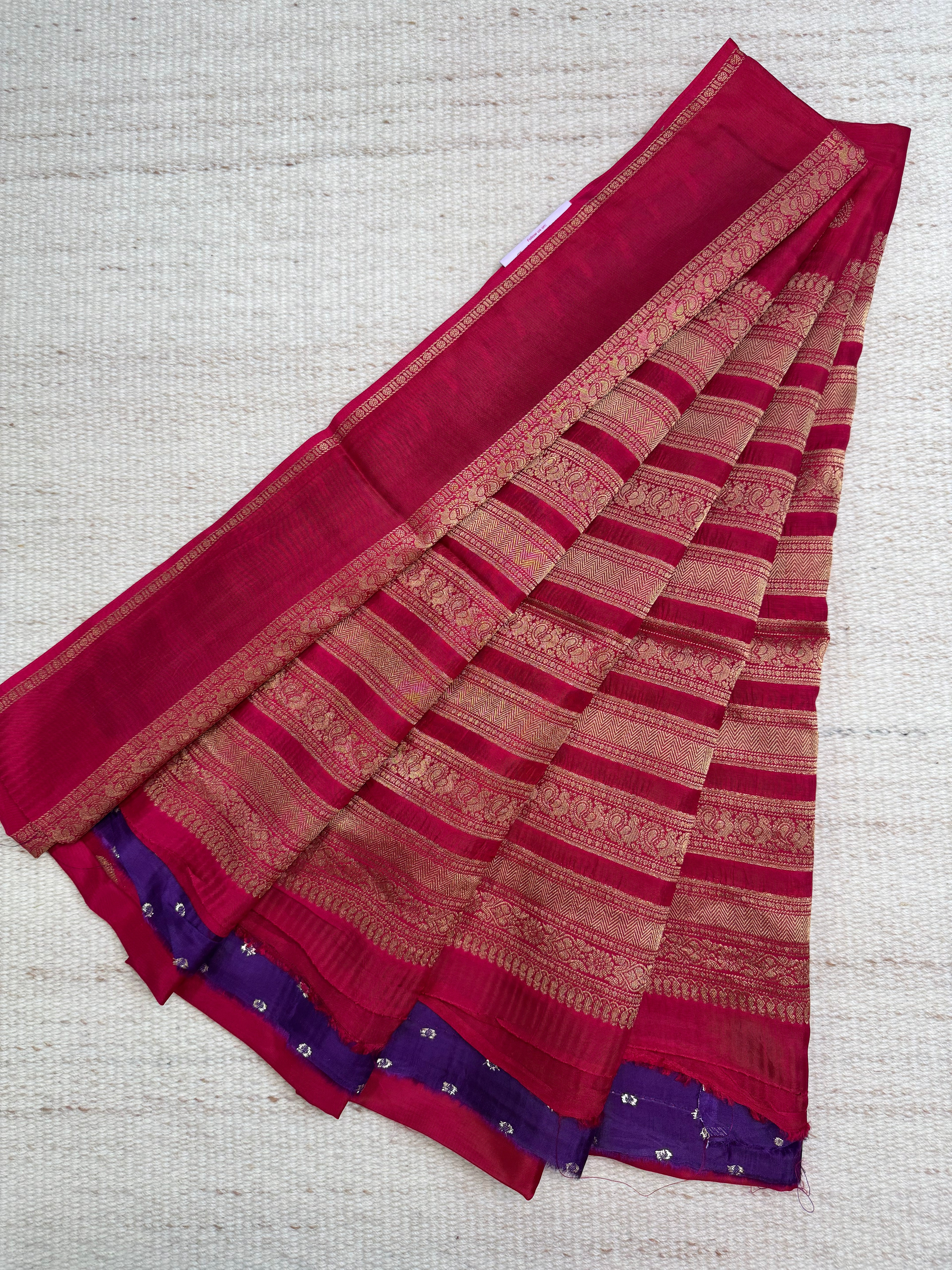 Ruby Red Vintage Semi Kanchi Saree