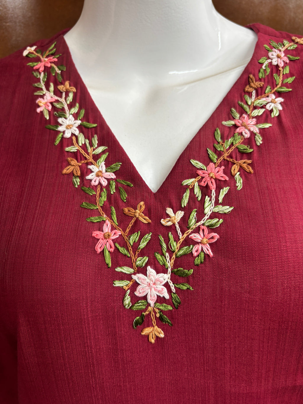 Red V-Neck embroidery Kurti