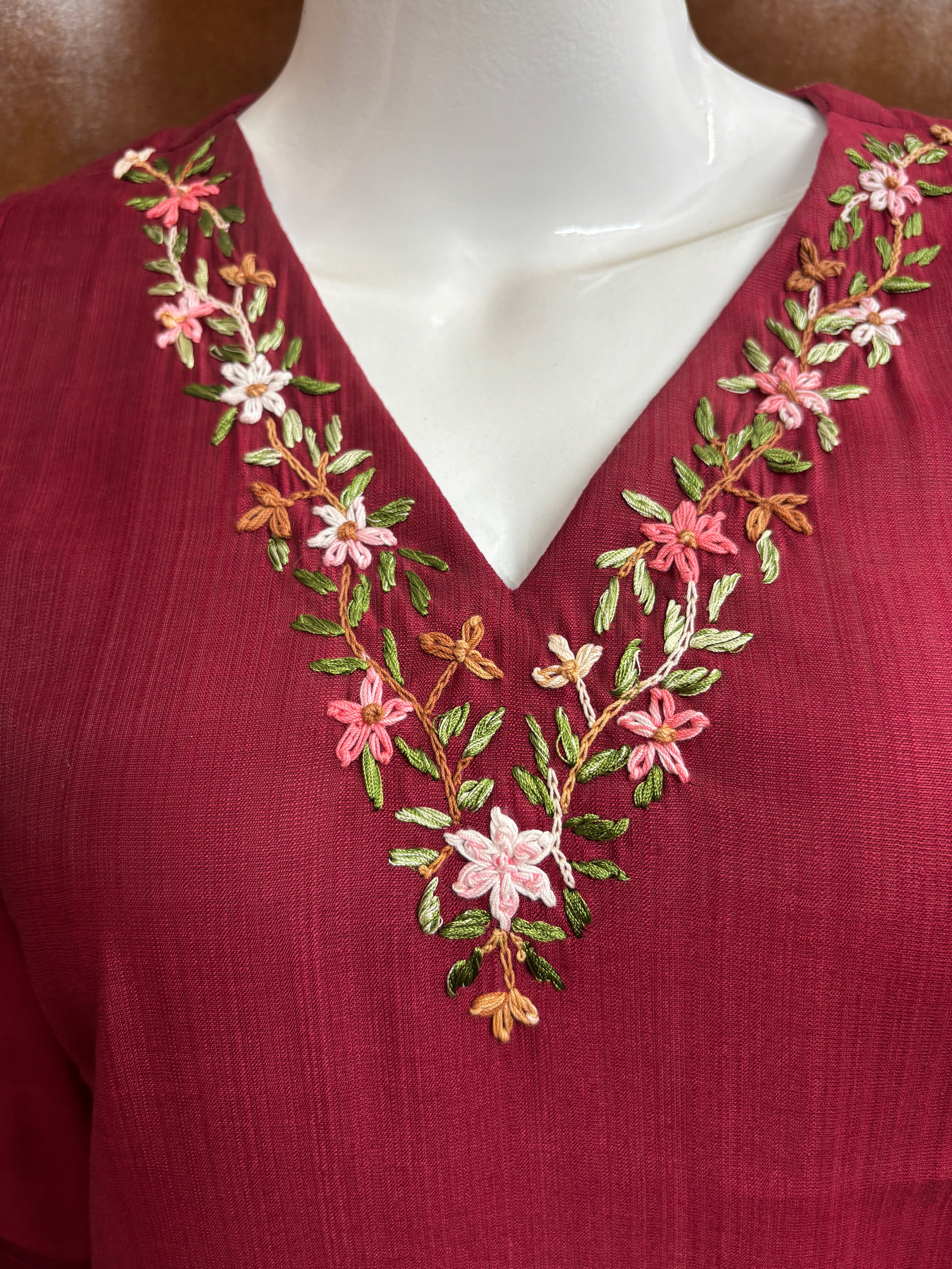 Red V-Neck embroidery Kurti