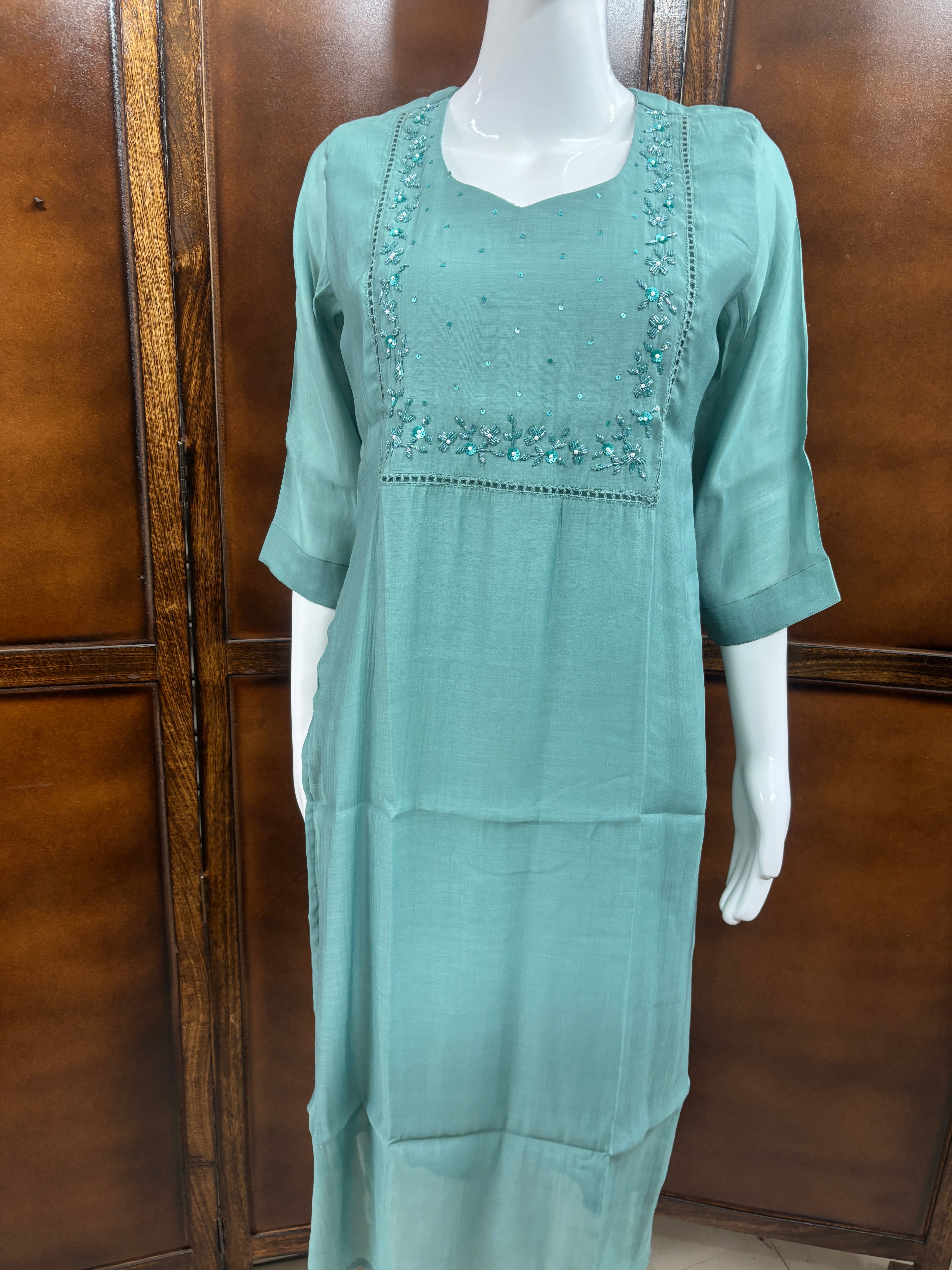 Sage Green Mul Chanderi Kurti