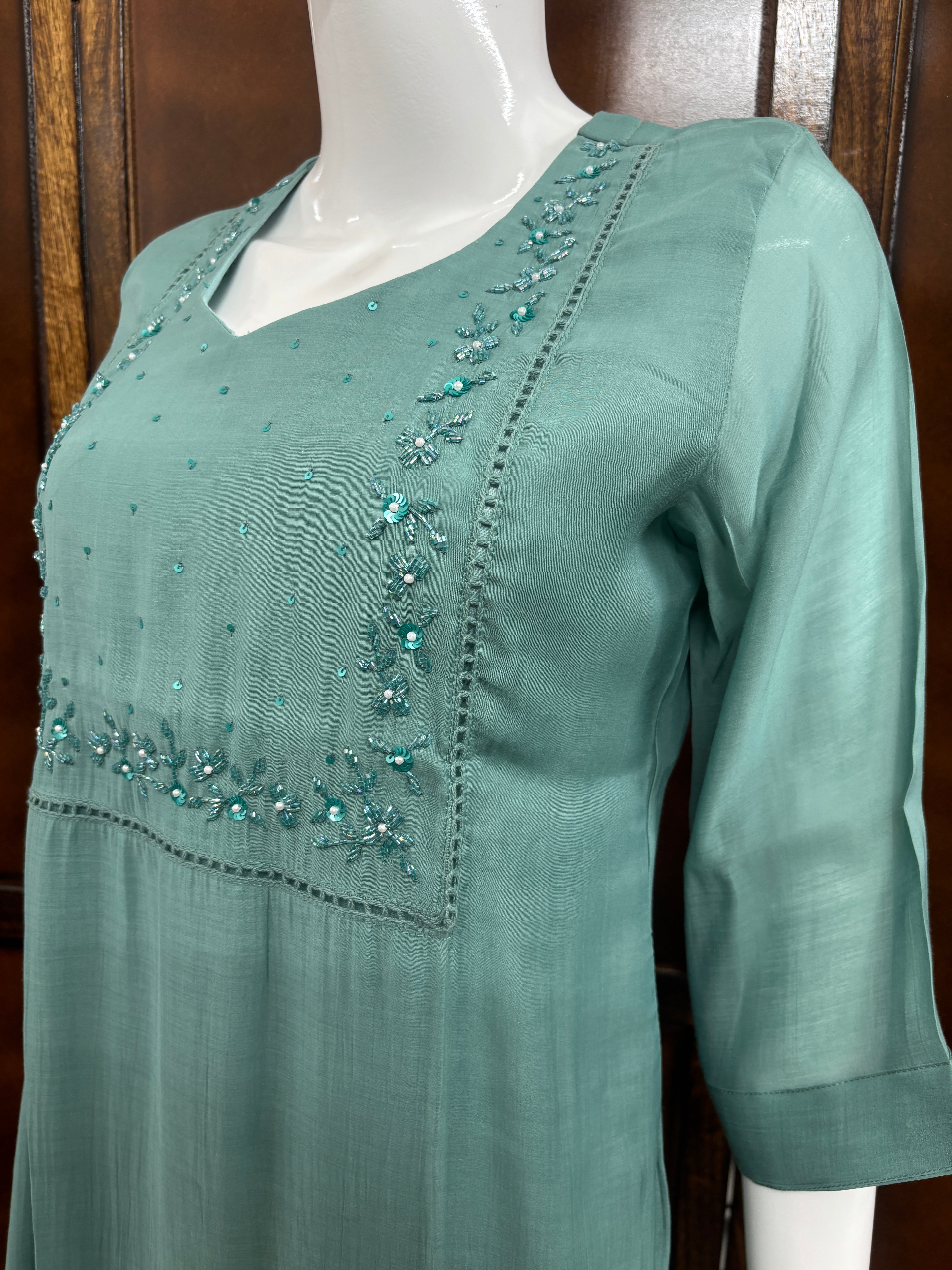 Sage Green Mul Chanderi Kurti