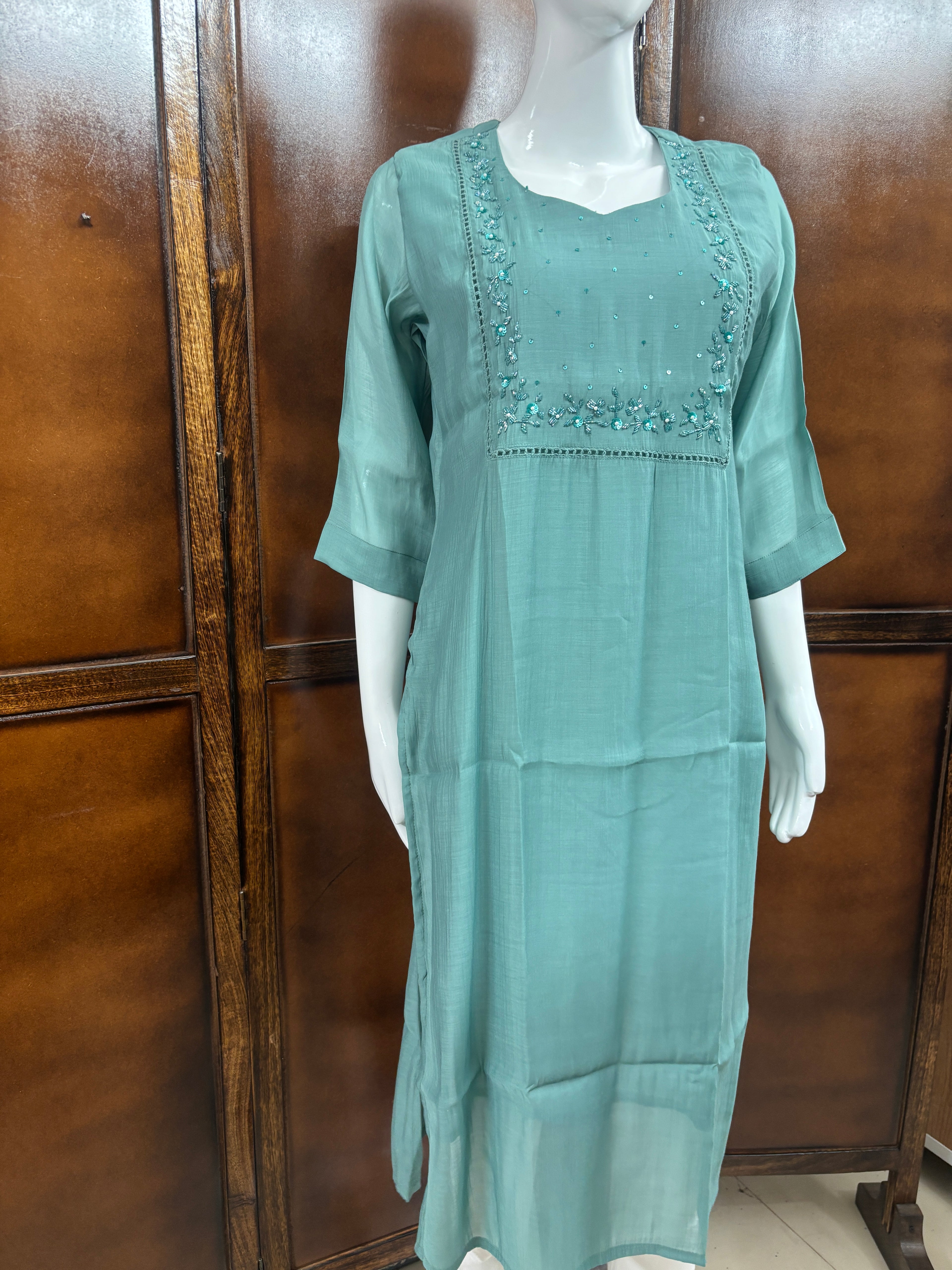 Sage Green Mul Chanderi Kurti