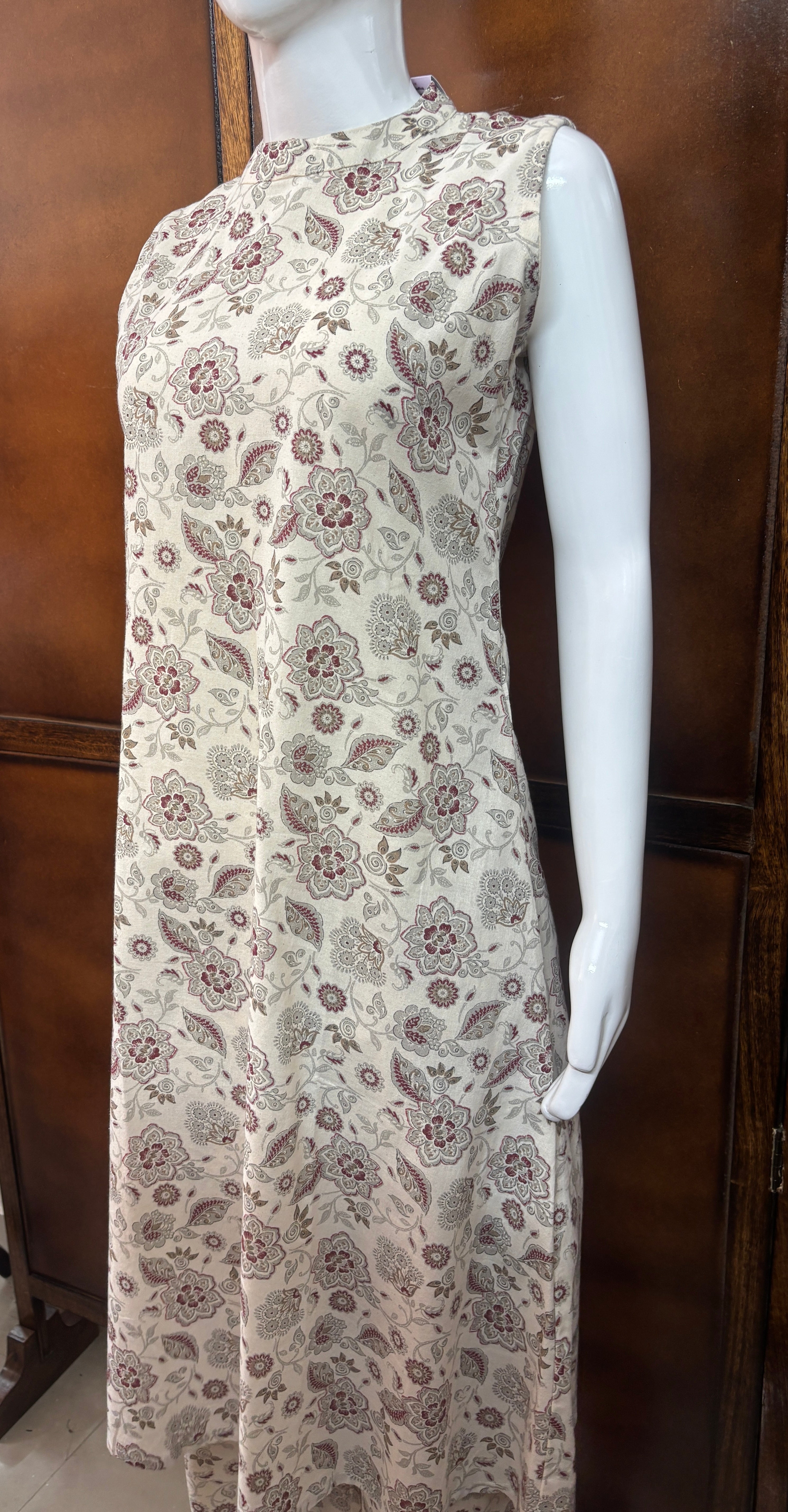 Cream & Maroon Floral cord set (sleeves included)