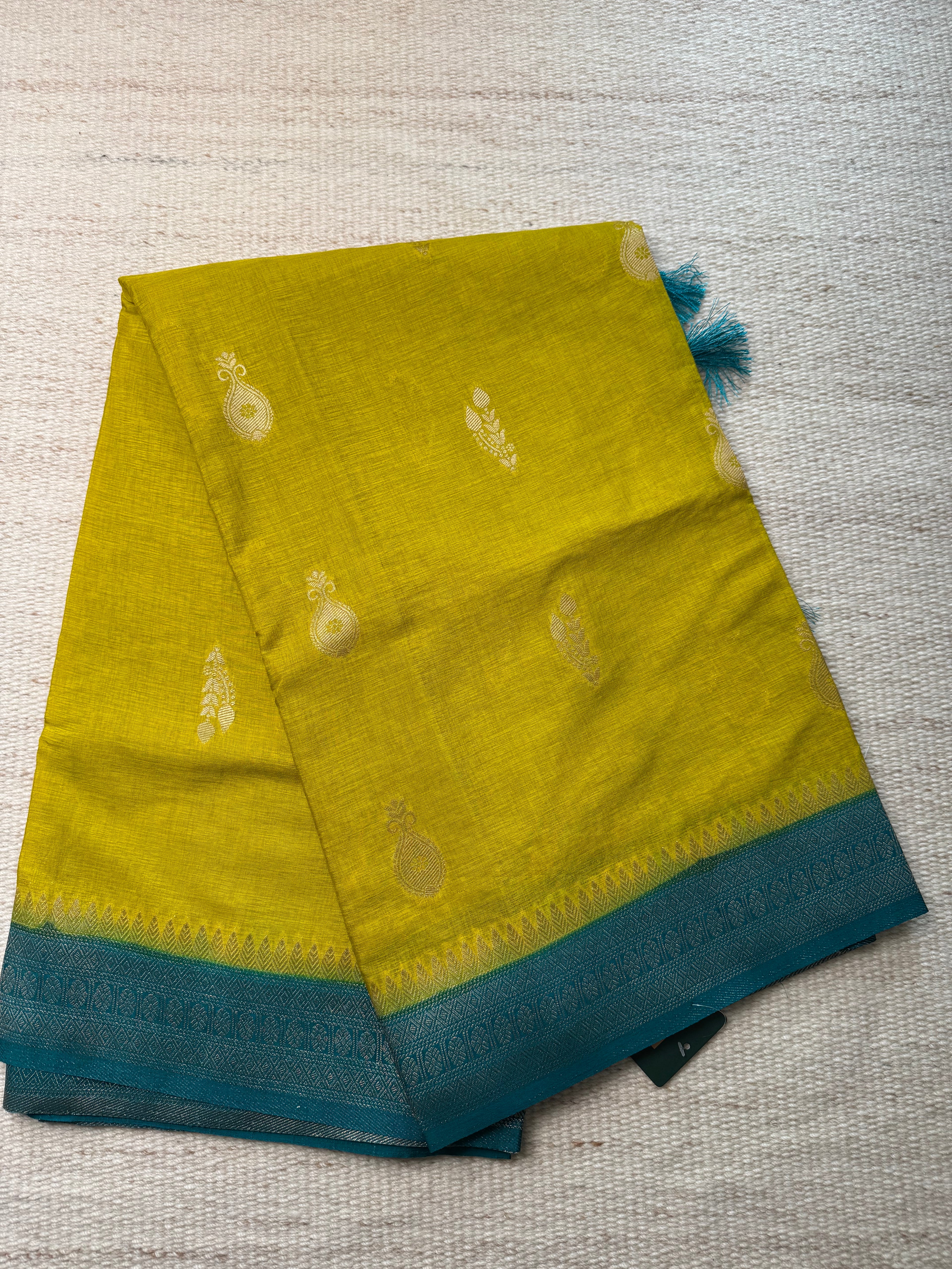 Lime Green Linen Dola Saree