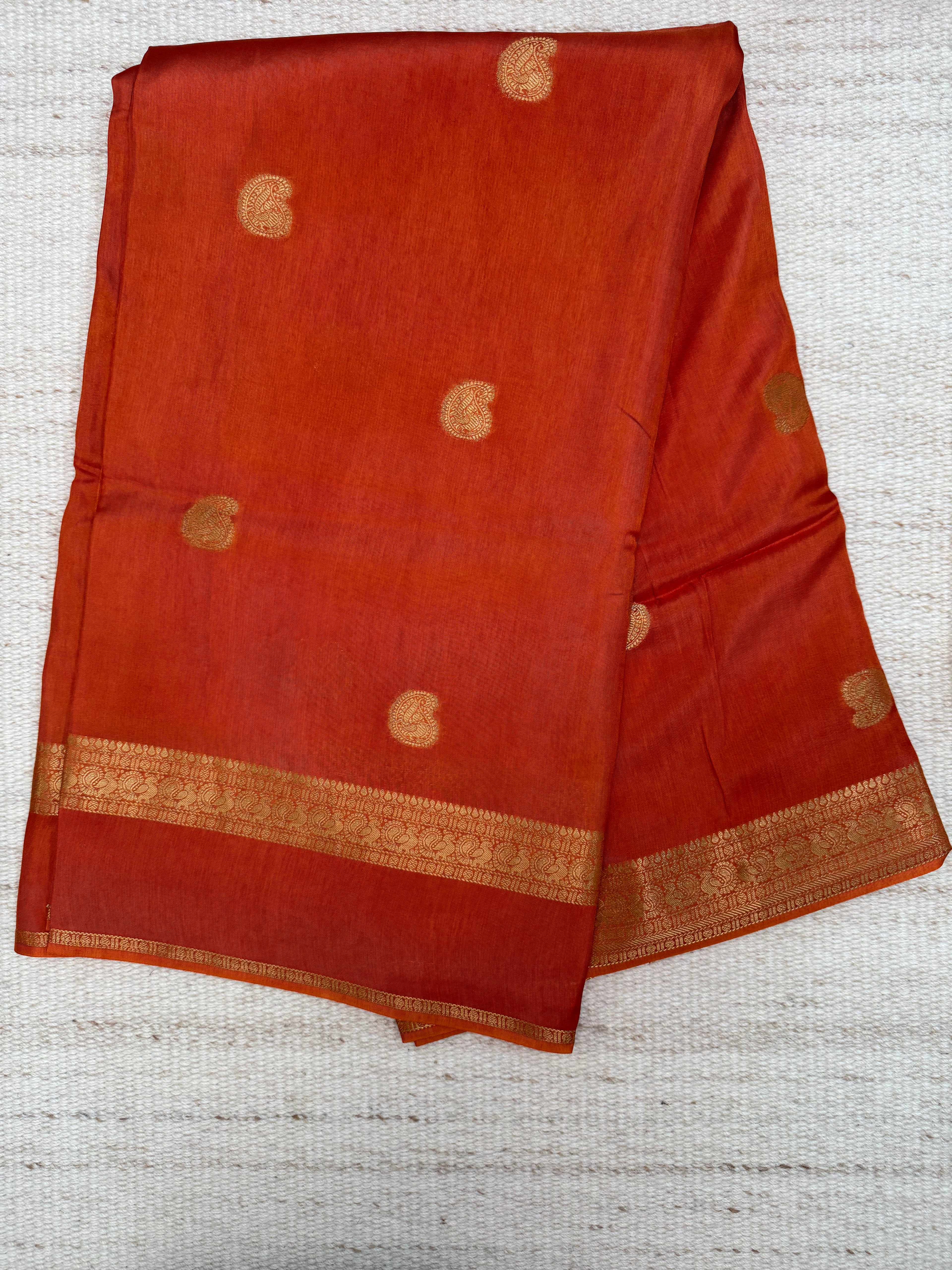 Orange Vintage Semi Kanchi Saree