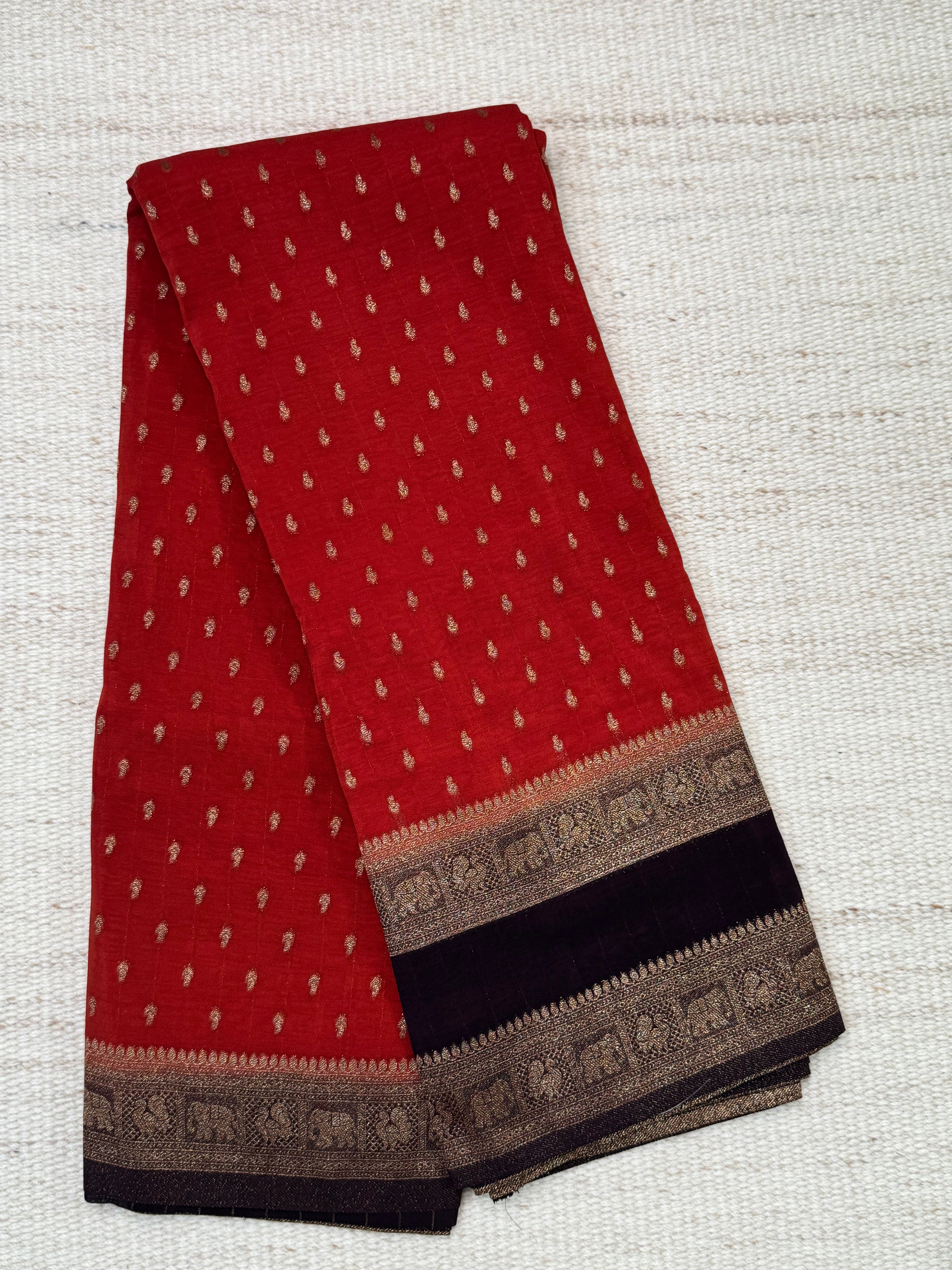 Rust & Snuff Brocade Georgette Saree