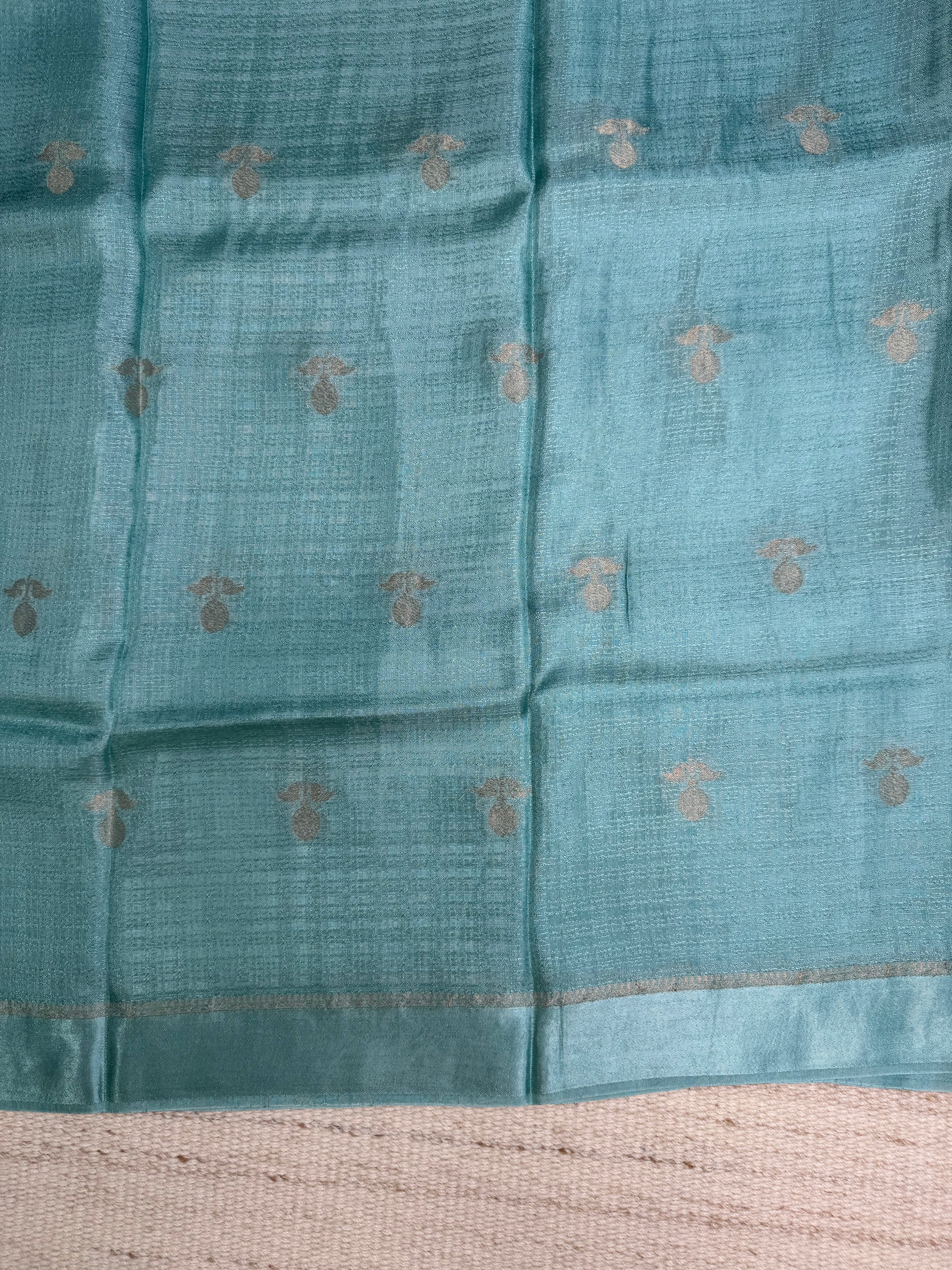 Teal Viscose Linen Saree
