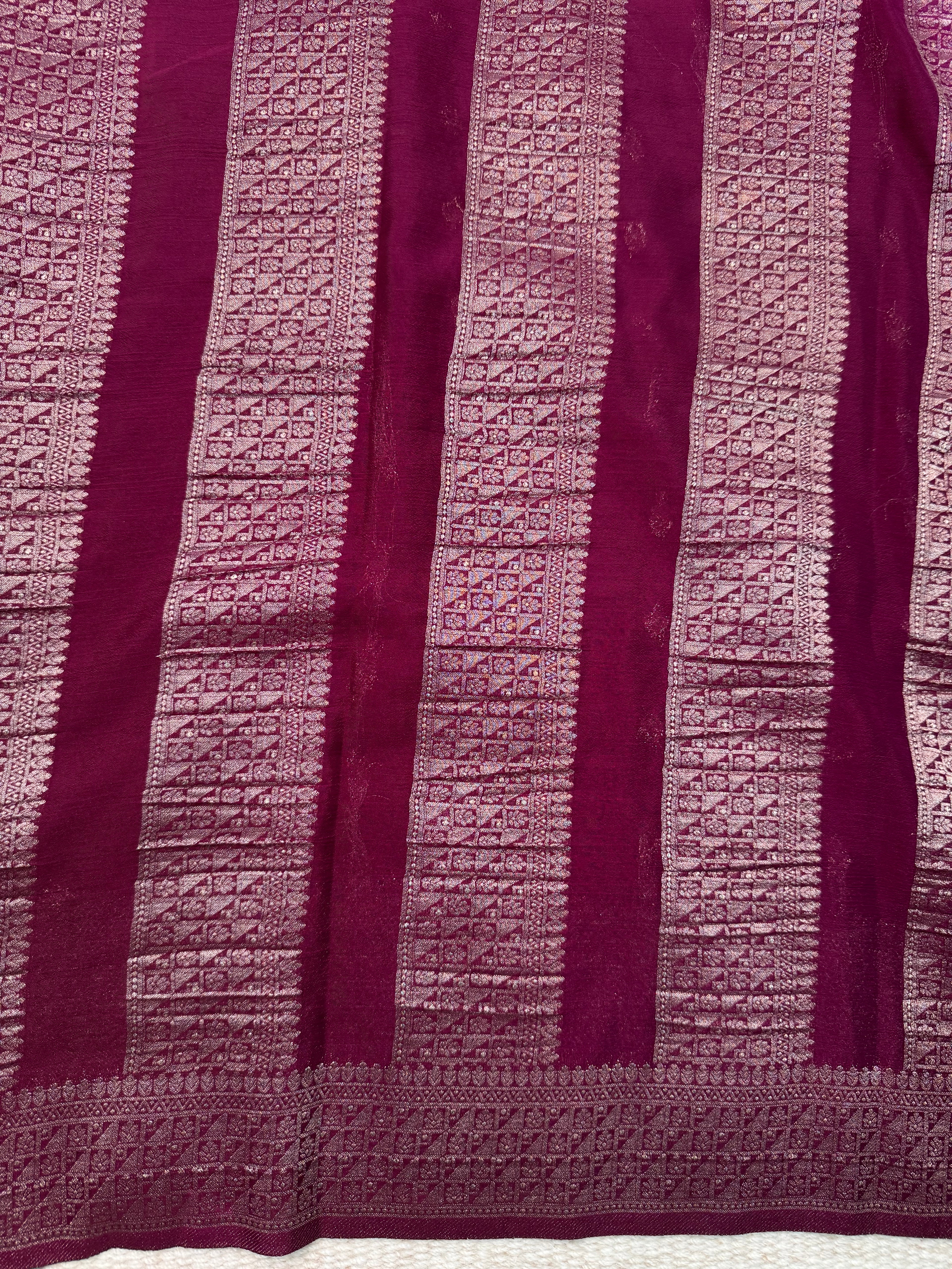 Wine Red Khaddi Chiffon Box Meena Saree